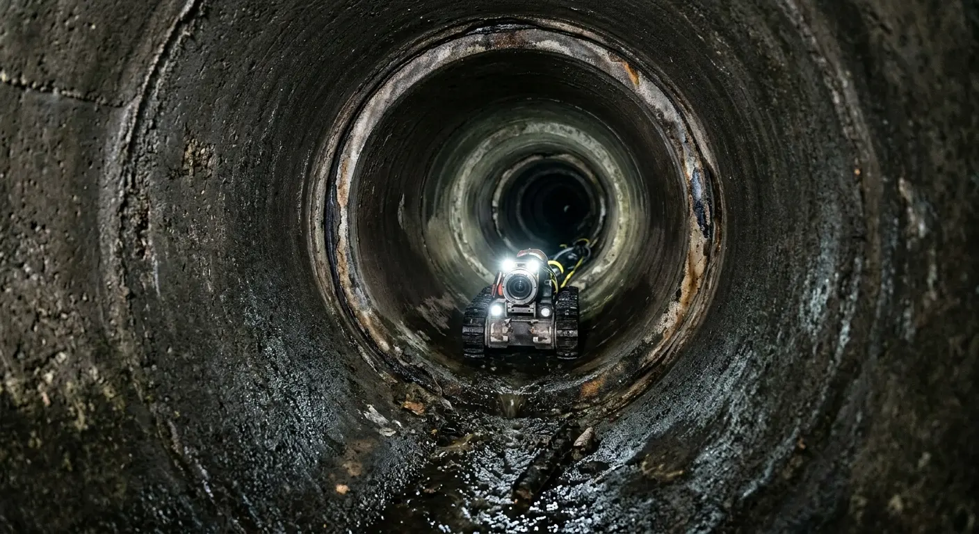 Robotic sewer camera inspecting pipe interior for Drain Snake Service in Rendon